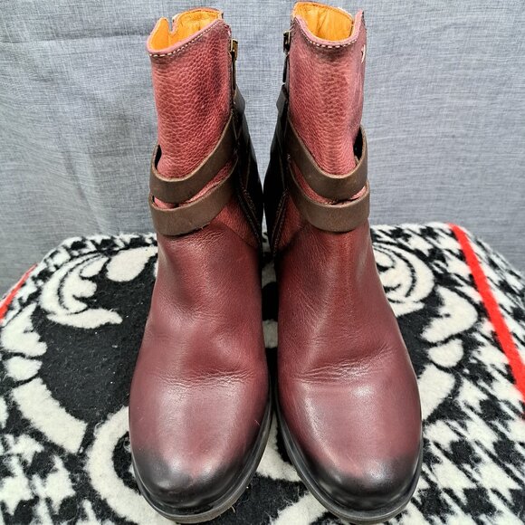 Pikolonis Burgundy Leather Women's Brown Cap Toe Lace Up Zipper Side EUR40/ US-9 - Picture 3 of 14